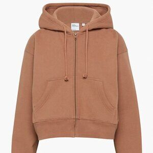TNA COZY FLEECE BOYFRIEND BOXY ZIP HOODIE in Teddy Bear Brown